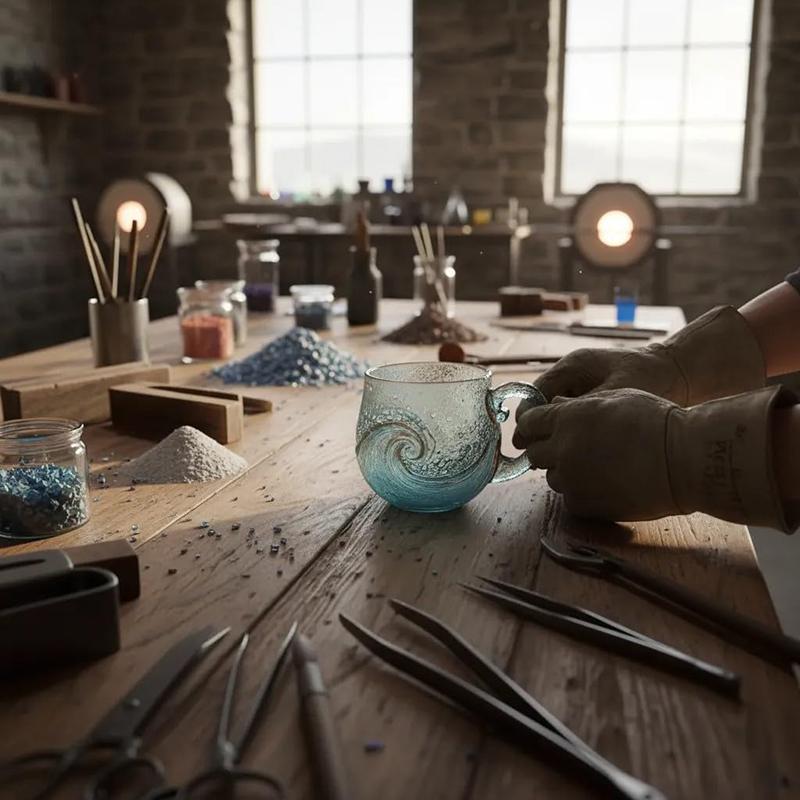 Sea Glass Wave Mug 12 Oz Handblown Ocean Wave Glass Mug Cup Unique Textured Beach Theme Mug For Tea Wine Handcrafted Sea Inspire