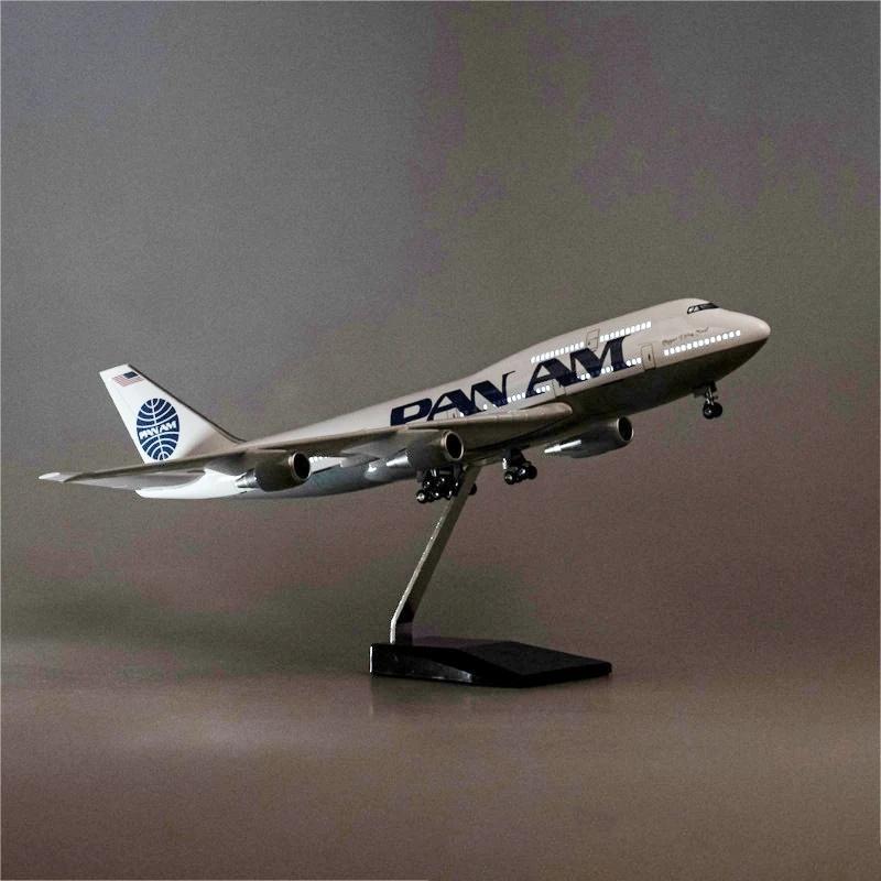 Diecast Resin Plane 1/150 Scale 47cm Airplane 747 B747 Aircraft PAN AM Airline Model W Light and Wheel For Bathroom Accessories