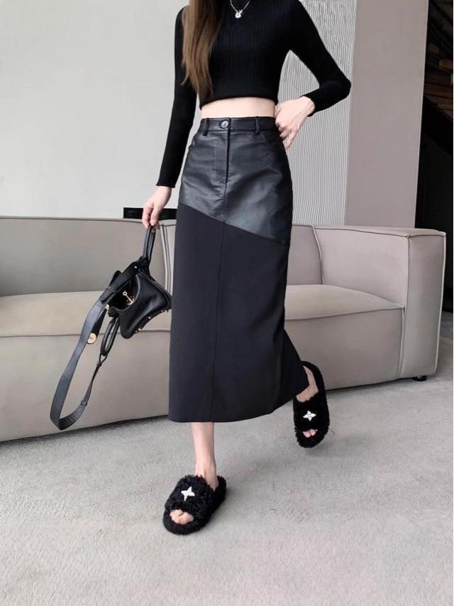 High-End Mid-Length PU Leather A-Line Midi Skirt, Autumn/Winter 2025 Fashion
