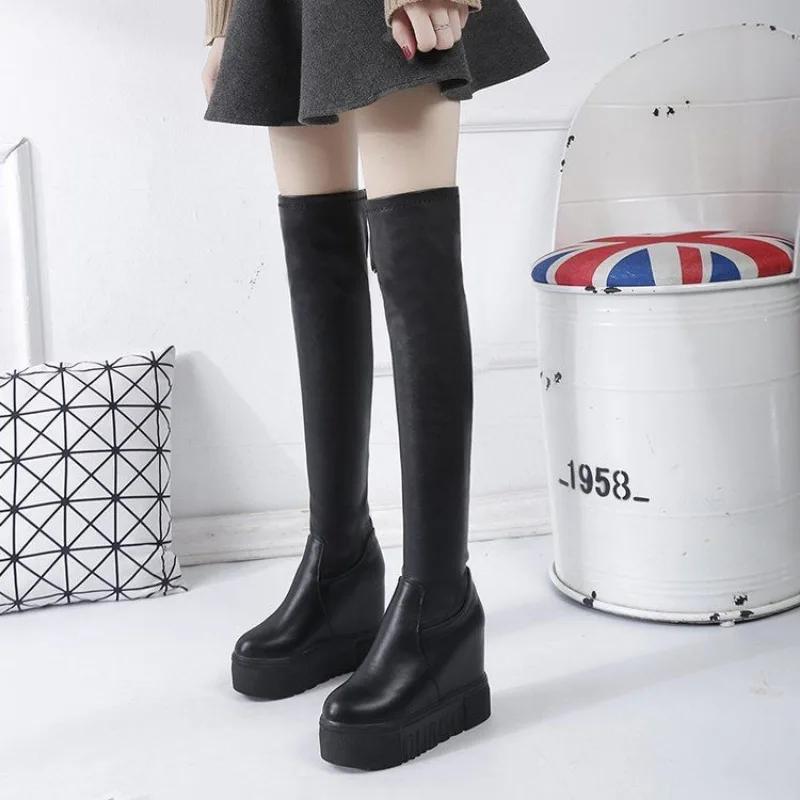 Fashion Long Boots for Women Very Heel Autumn Elastic Comfortable and Elegant Knee High Shaft Shoes Woman Designer Luxury Y2k Goth Pu 39