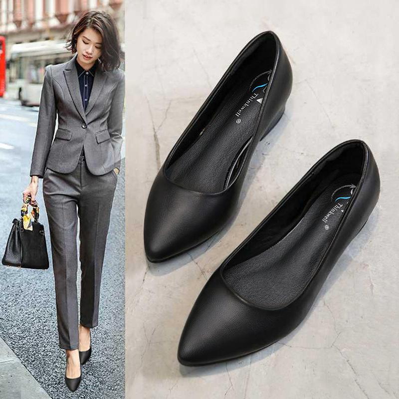 Arbeitsschuhe für Damen, Herbst- und Winterschuhe, Weiches Leder, Weiche Sohle, Flache Lederschuhe, Professioneller Blockabsatz, Mittelhohe Damenschuhe