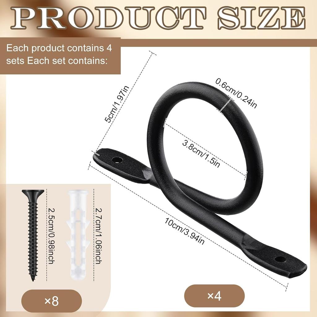 Yookeer 4 Pcs Curtain Rod Brackets Black Hand Forged Metal Curtain Rod Wall Holder Hanger Rustic Closet Support with Screws for 1.5in Diameter Rods