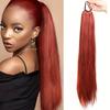 24 Inch Straight Ponytail With Elastic Band Synthetic Ponytail Extension Wrap Around Heat Resistant Pony Tail For Women