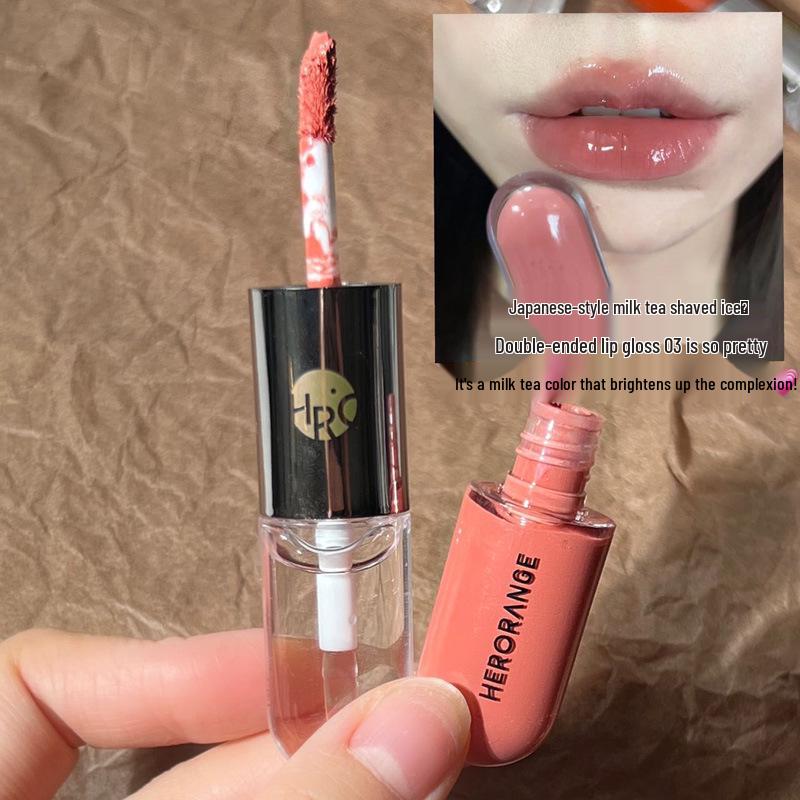 HERORANGE Double-Ended Lip Gloss & Glaze - Cinnamon Milk Tea, Transparent Nude, Mirror Effect