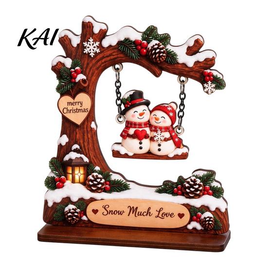 Festive Tabletop Display Wooden Christmas Swing Ornament, Cute Santa Claus Reindeer Penguin 2D Winter Theme Home Accents Flat Decoration for