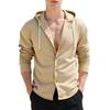 Men Stripe Hooded Shirt Linen Long Sleeve Button Down Shirt Casual Regular Fit Shirt for Fall Vacation Street Work Wear