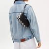 Coach Teri 24 Checkered Print Logo Zip Closure Pebble Leather Crossbody Shoulder Bag Medium Women Bags Black White CR103-SVA16