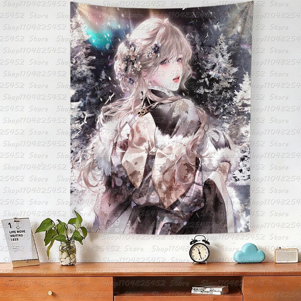 ins style girl hanging cloth cartoon dormitory bedroom bedside tapestry wall background cloth rental house decorative cloth