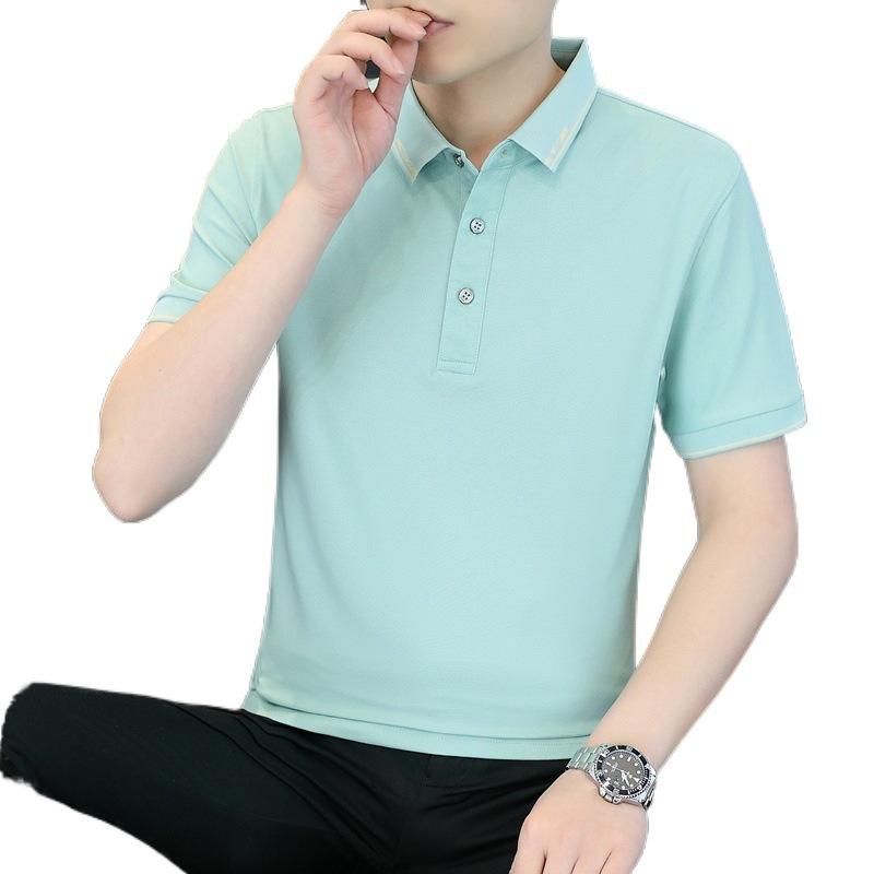 Summer New Men'S Business Casual Short Sleeve Polo Shirt Anti-Wrinkle Ice Silk T-Shirt Top Lapel Polo Workwear