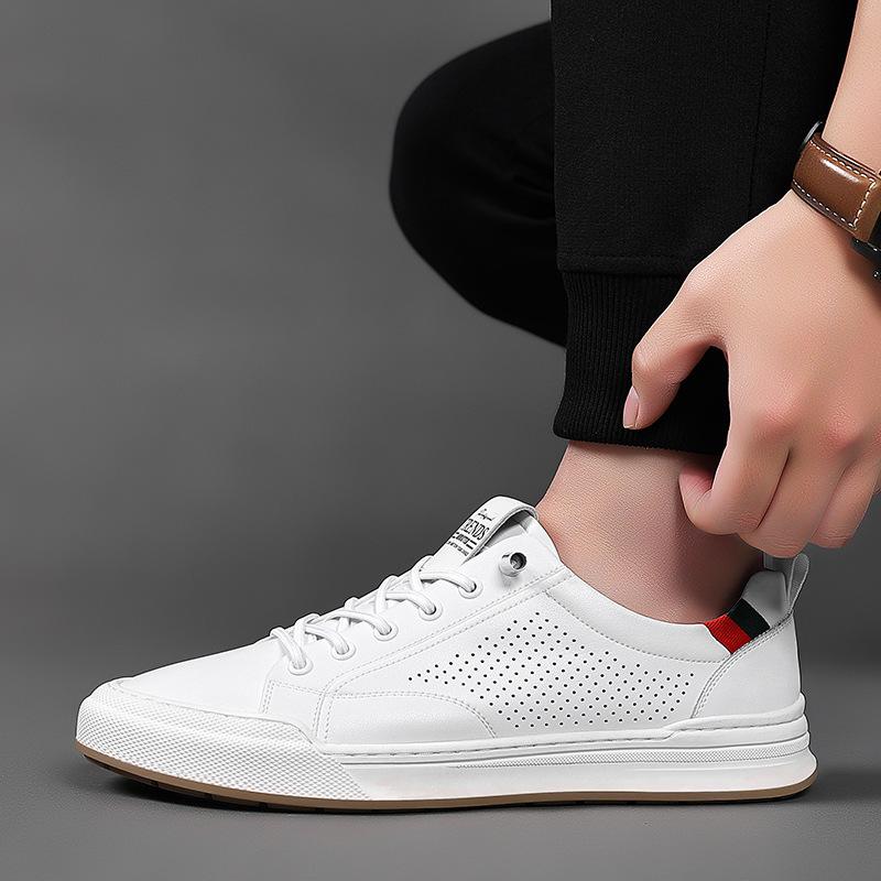 Breathable Men'S Sandals Leather Cowhide Little White Shoes Low-Top Board Shoes Casual Shoes Men