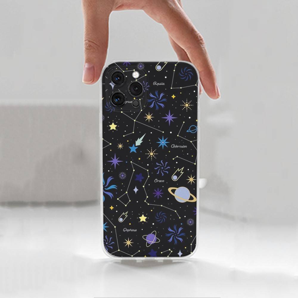 Starry Night Constellations Phone Case For iPhone Max,Plus,11,14,13,XR,SE,12,15,Pro,17,16,X,XS,Mini Transparent Soft Cover