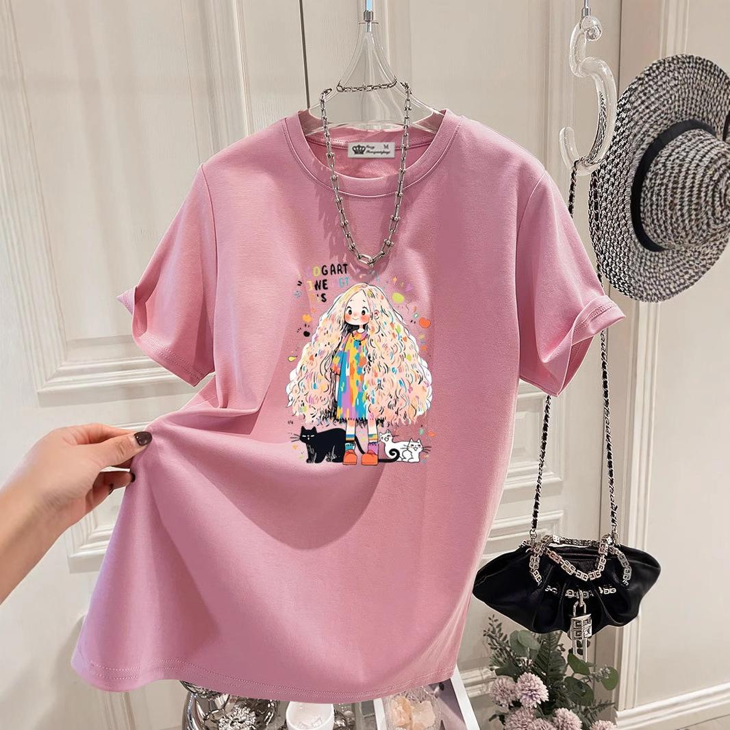 

Новая летняя корейская модная женская футболка с короткими рукавами из хлопка и кота, большая версия, для женщин, средняя длина XXXL