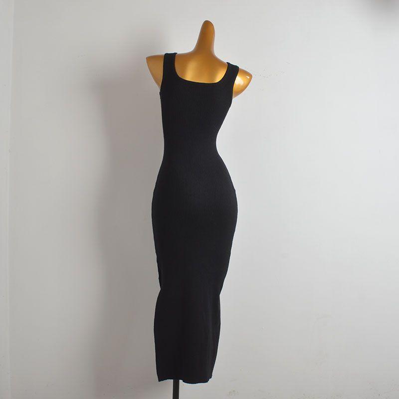 Pure Desire Style Gyaru Square Collar Knit vest Dress Women Spring and Summer Solid Sleeveless Split Slim fit Sheath Long Skirt