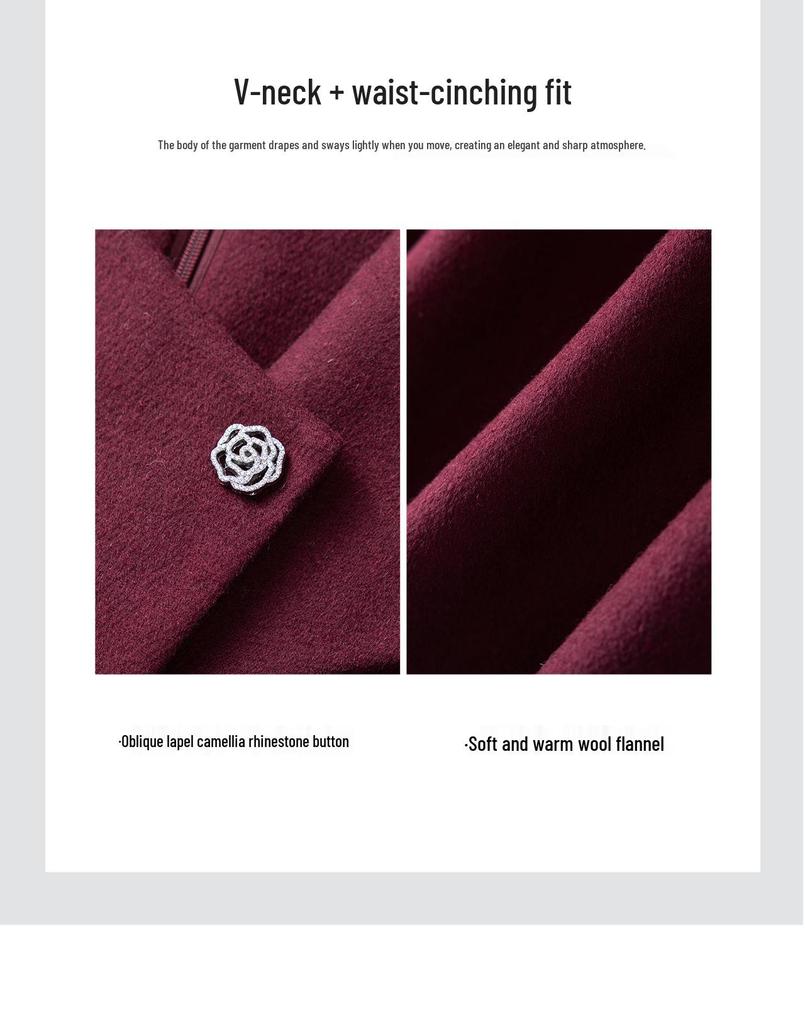 Elegant Woolen Skirted Dress with Waist-Cinch for Autumn/Winter