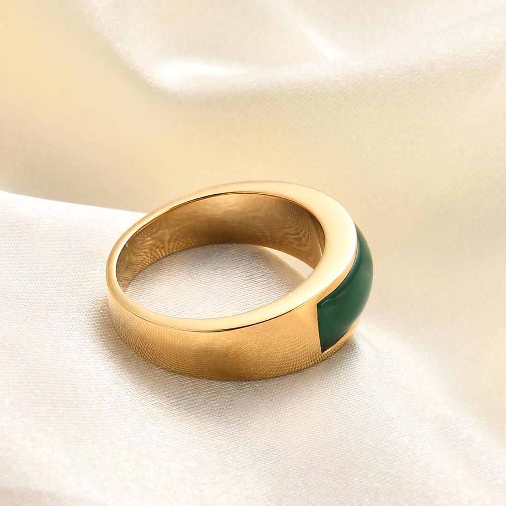 Anello Retro Europeo e Americano in Acciaio Inossidabile Verde Giada Occhio di Gatto per Donna