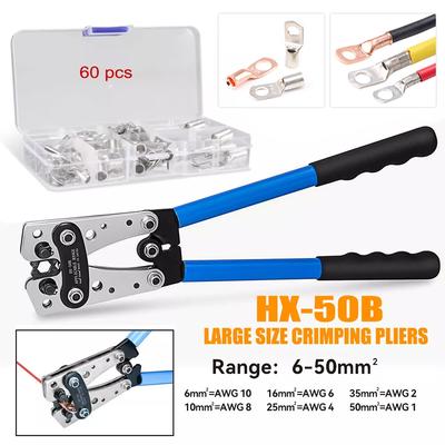 Crimping Pliers 6-50mm²/AWG 10-0 Tube Terminal Crimper Hex Crimp Tool Multitool Battery Cable Lug Cable Hand Tools HX-50B