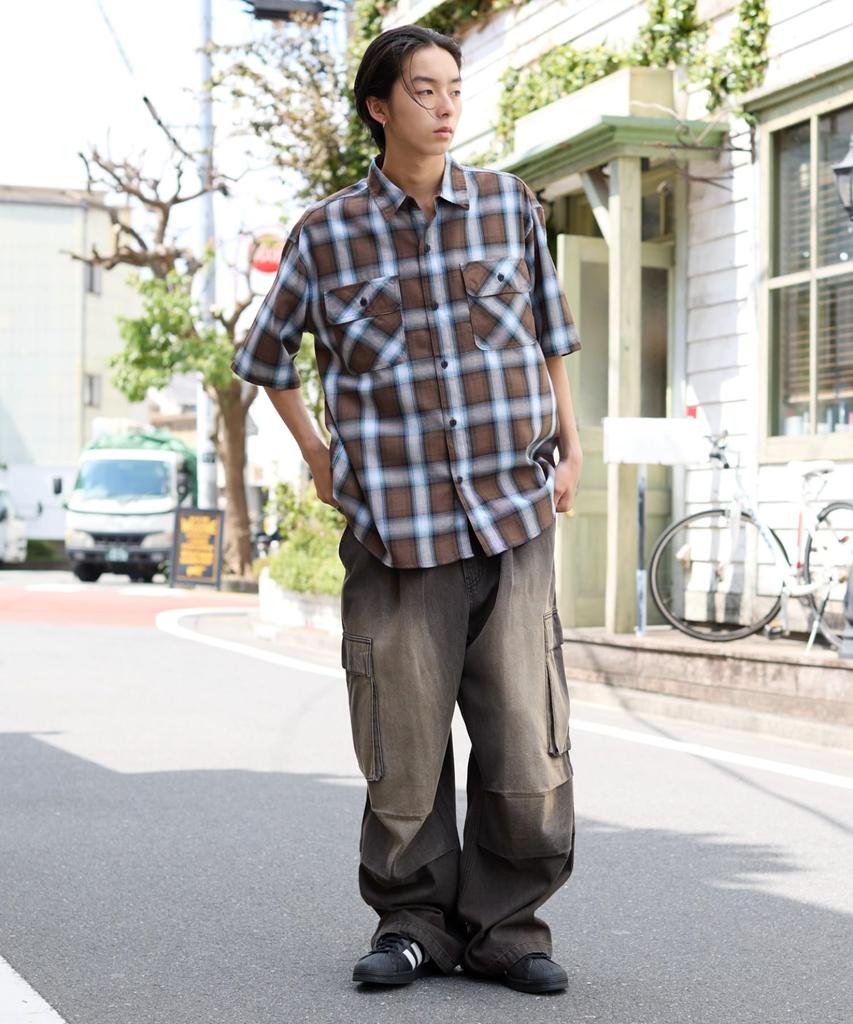 WEGO Ombre Check Short Street Perfect as a Gift or Summer Size Pattern 5 Men's Shirt, Sleeve, Big, Style, Outfit, M,