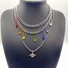 Novelty Jewelry Hip-Hop Punk Stacked Metal Necklaces Sweet And Cool Color Pin Planet Pendant Necklace