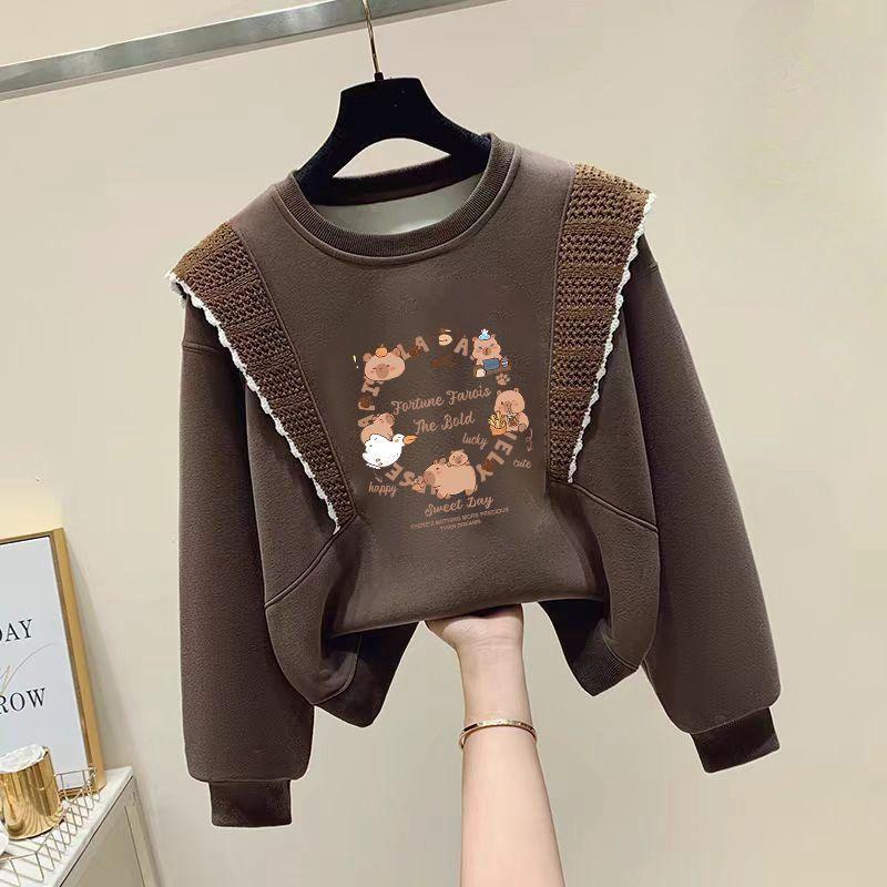 

Girls Fashion Capibara Ruffled Sweatshirt Spring and Autumn Children s Casual Lace Coat 110