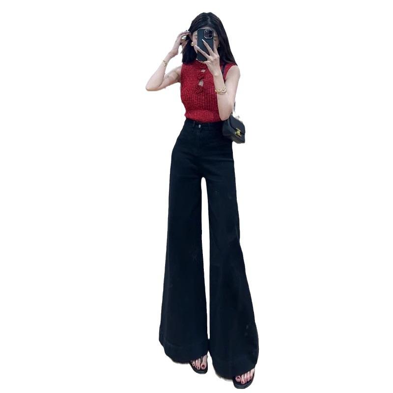 Weiße High-Waist Schlagjeans mit weitem Bein für Damen - Schlankmachender Herbst 2024 Stil