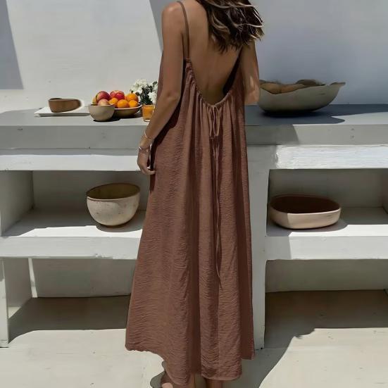 Summer Backless Cami Dress for Women Flowy Beach Vacation Maxi Sundress Spaghetti Strap Loose Lounge Dress