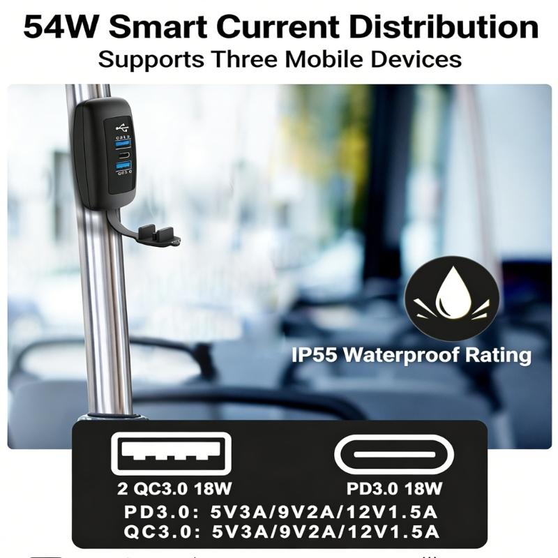 3 Port Car Chargers With Double QC3 0 18W And PD3 0 30W For RVs Truck Boat Easy Installation Dustproof Cover