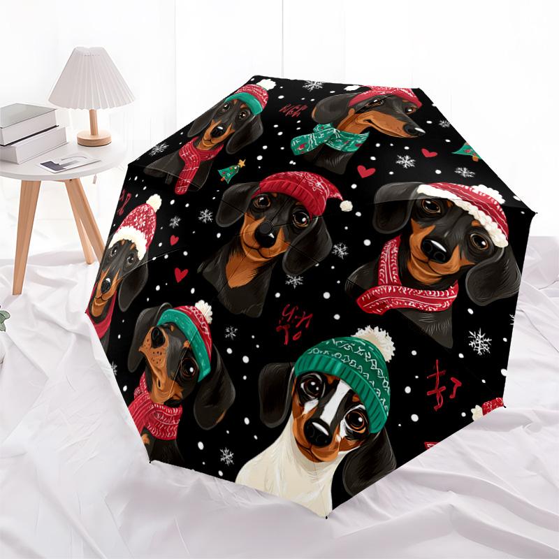 1 Stück Automatischer Faltregenschirm - Dackel-Muster, Tragbares & Faltbares Design mit 8 Speichen, Weihnachts-Geburtstagsgeschenke