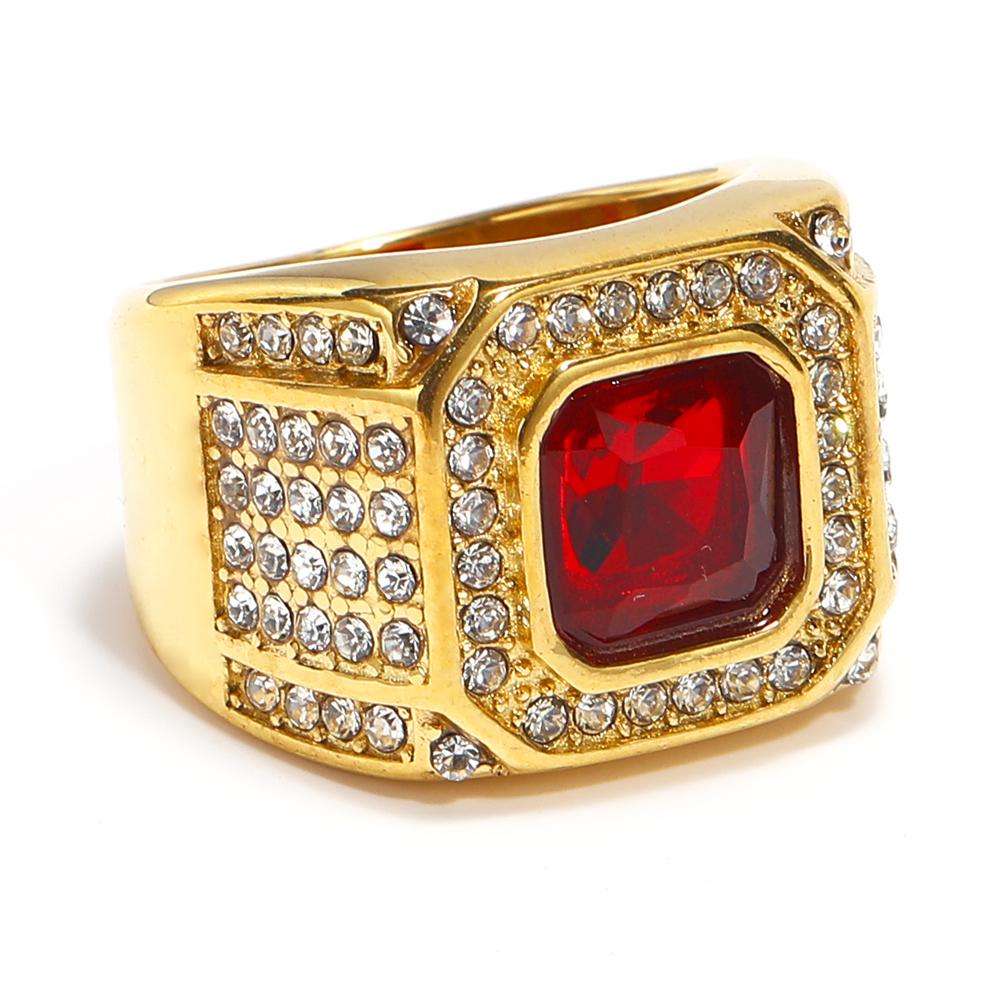 Full Diamond Square Ring for Men Titanium Steel Bling Iced Out Hip Hop Jewelry Luxury Cubic Zirconia Ring