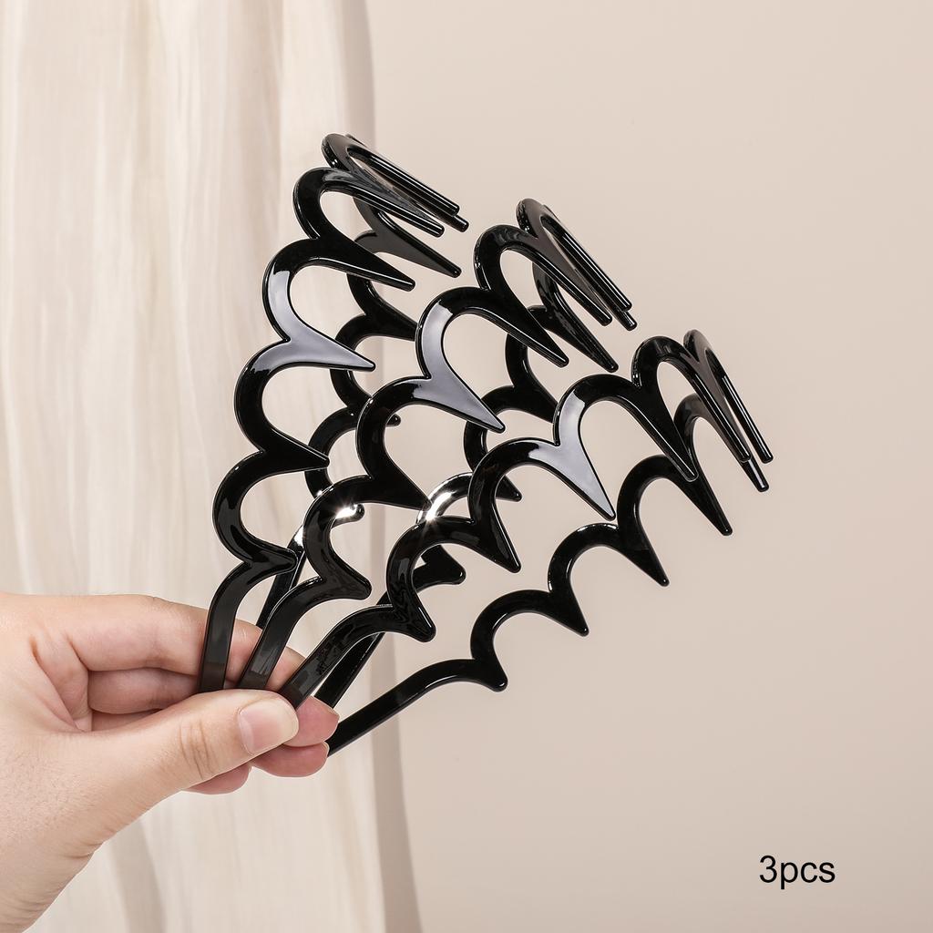 3 Adet Siyah Dalgalı Taraklı Saç Bantı, Kaymaz Moda Zikzak Saç Bantları, Kadın Kızlar için Saç Aksesuarı