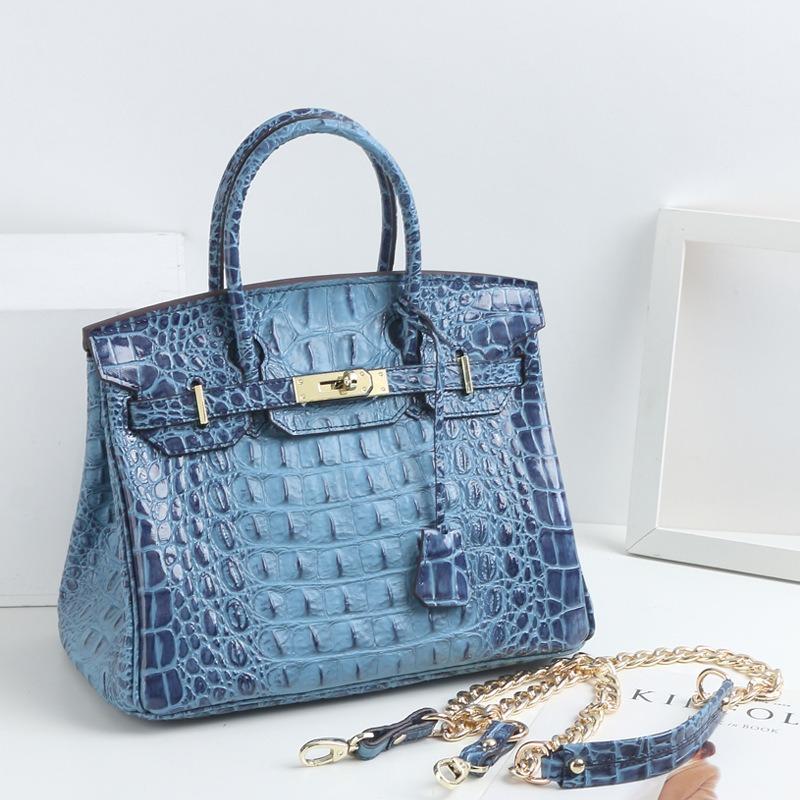 Geantă platină cu model os de aligator texturat, piele naturală, lanț nou la modă, atmosferic, geantă de mână, geantă de umăr messenger de capacitate mare.