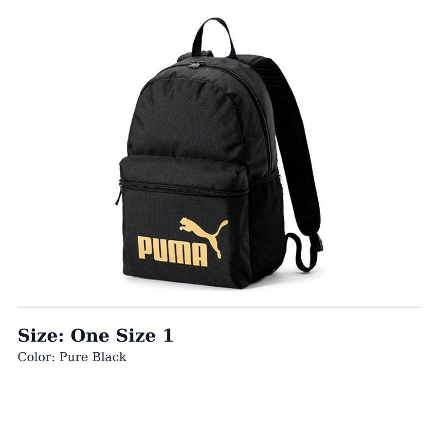 PUMA Polyester Backpack Unisex Pure Black 075487-08 One Size 1