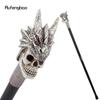Silver Resin Skull Dragon Head Walking Cane Fashion Decorative Steel Stick Gentleman Elegant Cosplay Cane Knob Crosier 94cm