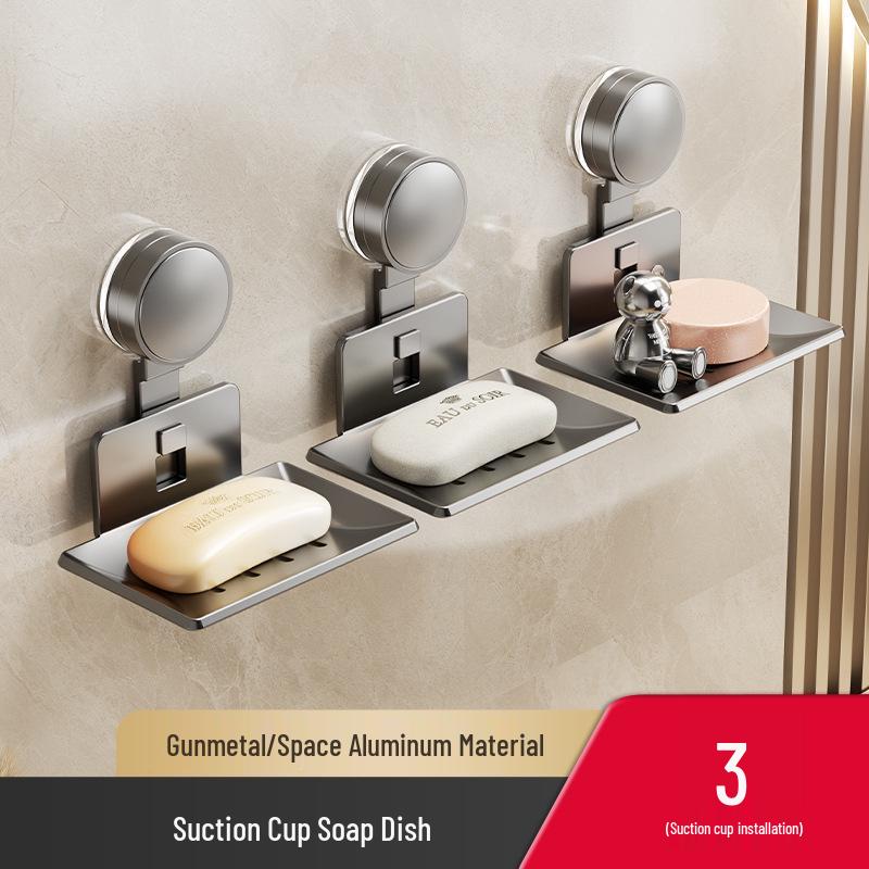 Wall-Mounted Punch-Free Aluminum Soap Holder with Suction Cup
