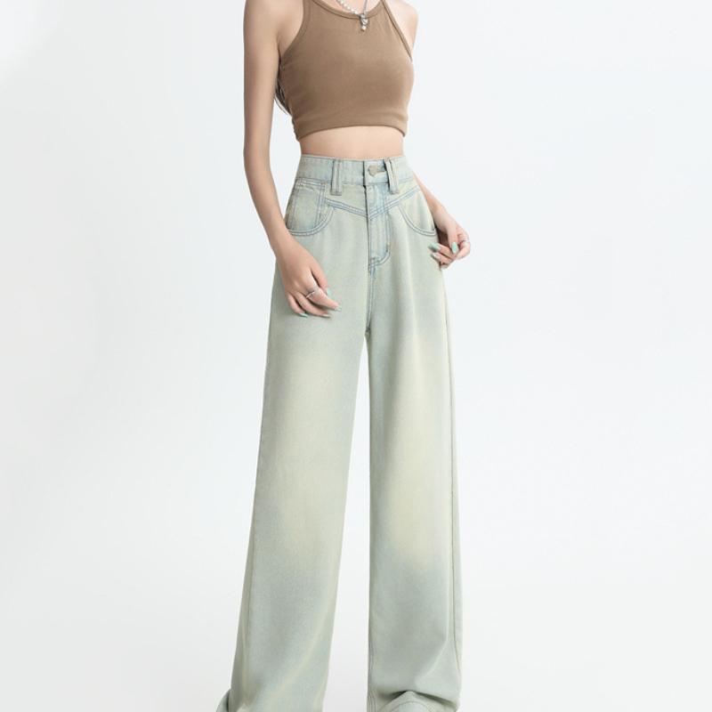 Tensi Soft Jeans for Women In Summer Thin High Waist Slimming Straight Narrow Version Ice Silk Wide-leg Drape Floor-moving Pants