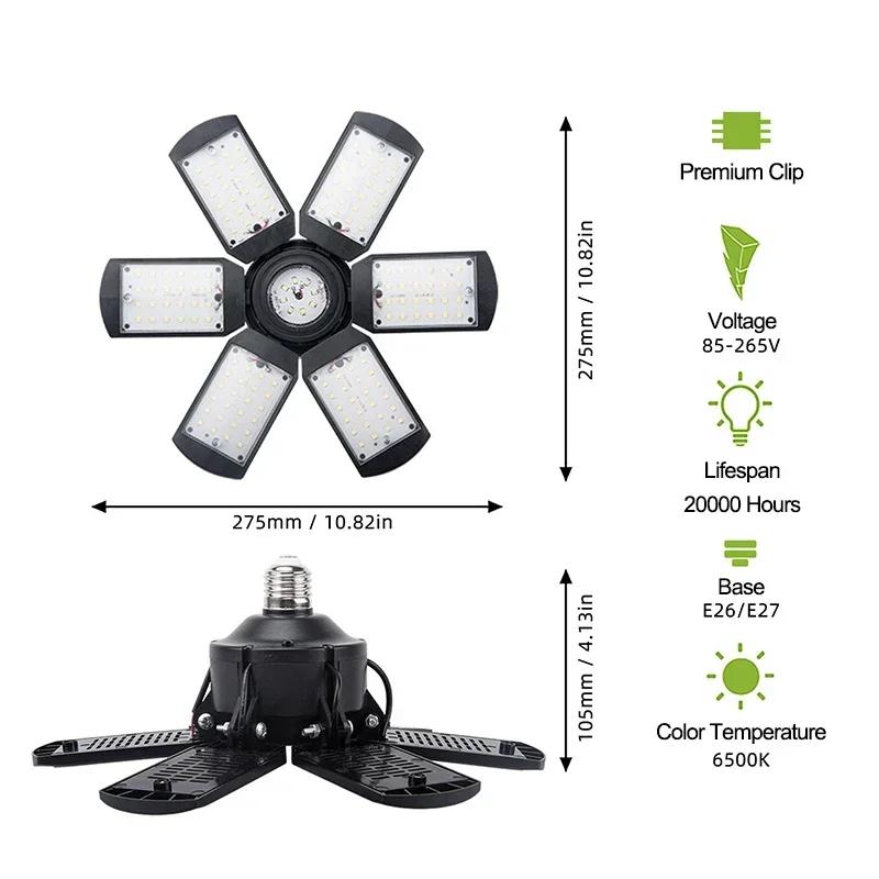 Adjustable 6-Leaf Folding LED Ceiling Light Bulb,E26/E27 Base,360° Wide Angle,Bright Garage Light,Warehouse,Basement,Workshop