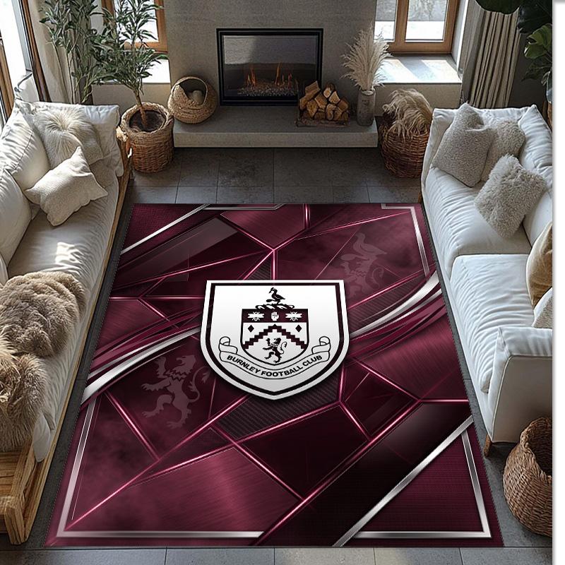 Burnley Football Print Crystal Velvet Rug, Comfortable Water Absorbent Non Slip Indoor Floor Carpet