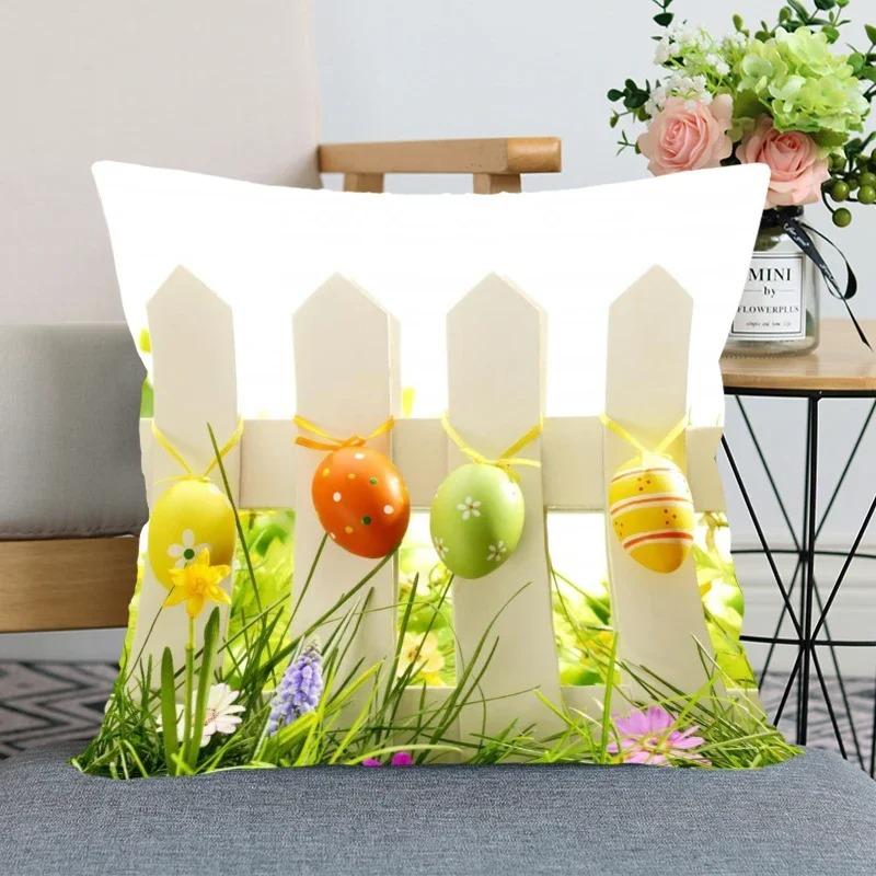 Luxury Home Decor Pillowcase Cute Rabbit Flower Basket Pattern Cushion Cover Living Room Sofa Cushion Cover