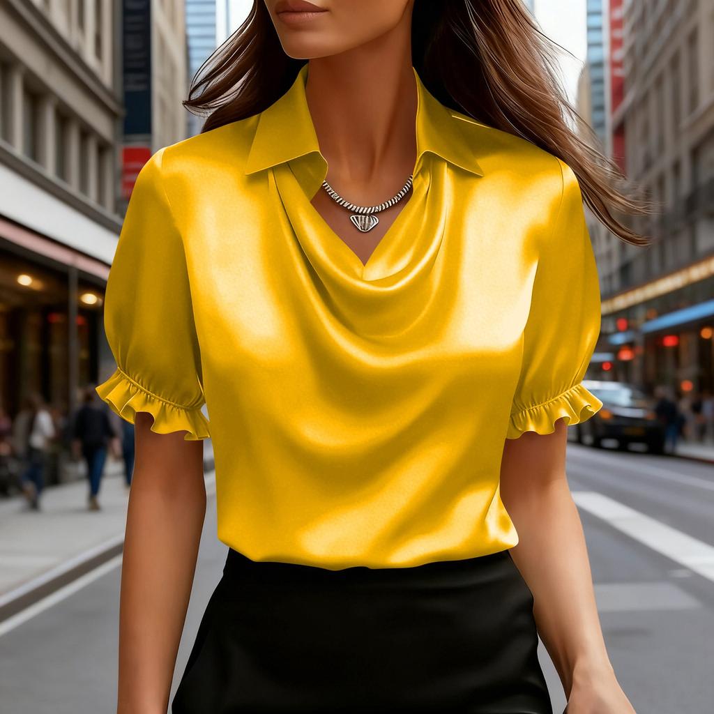 Women's Fashionable Lapel Short Sleeved Temperament Pullover Shirt Top