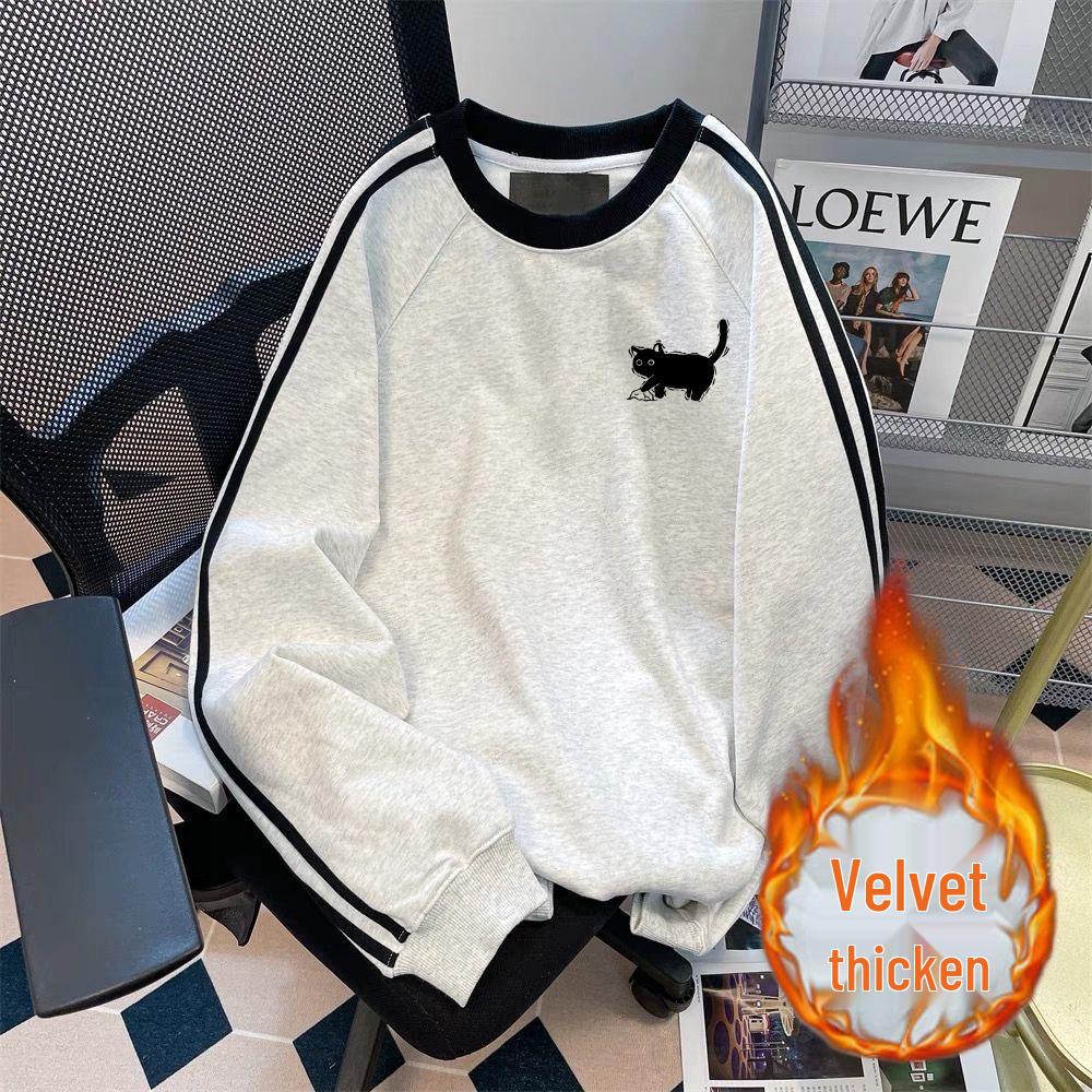 Корейская спортивная толстовка в стиле ретро 2024: Повседневный, Свободный, Стройнящий, Универсальный Осенний Модный L