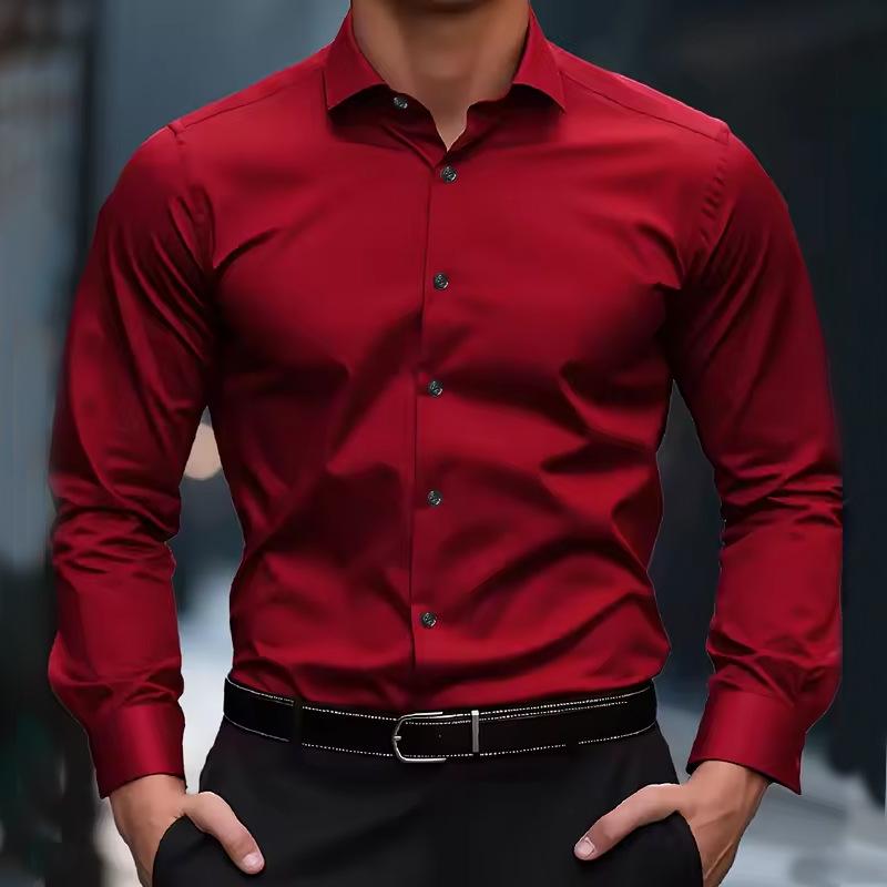 Camisa de Negocios de Manga Larga para Hombre sin Planchar - Antiarrugas y Ropa Casual de Verano