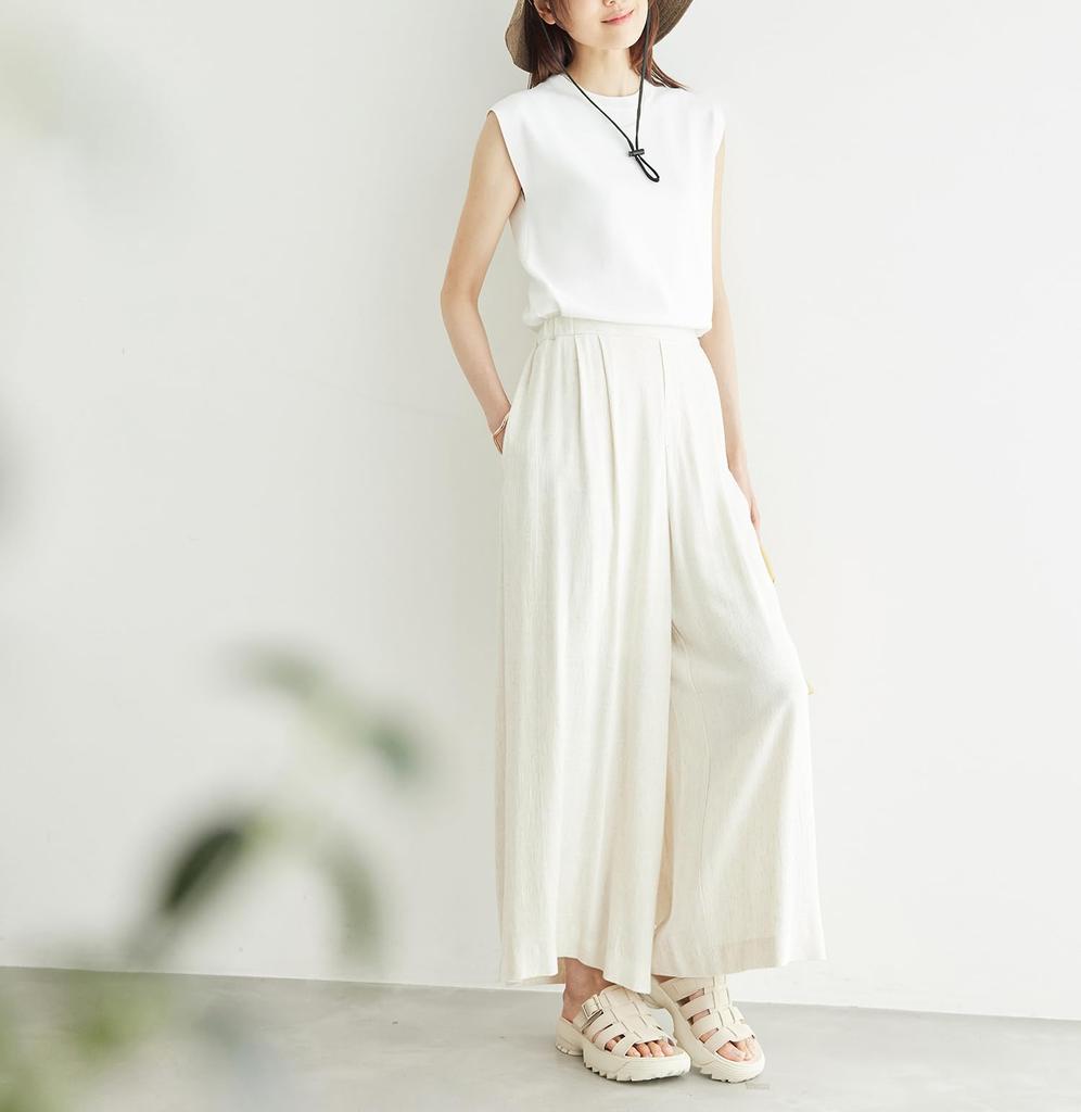 ROPE PICNIC Rayon Linen Blend Easy Wide Beige 38 Pants, (28)