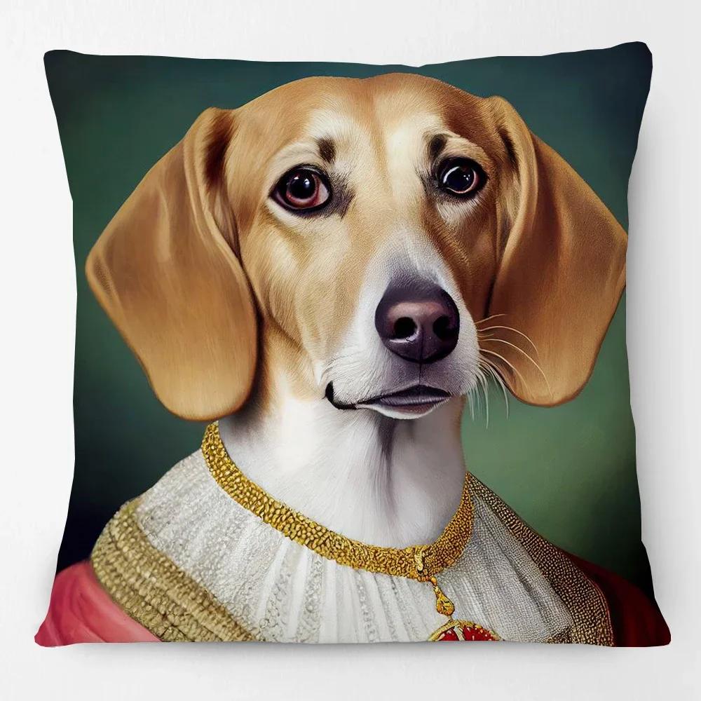 European Royal Dogs Portraits Cushion Cover Dalmatian Poodle Beagle Boston Terrier Golden Retriever Dog Art Print Pillow Case