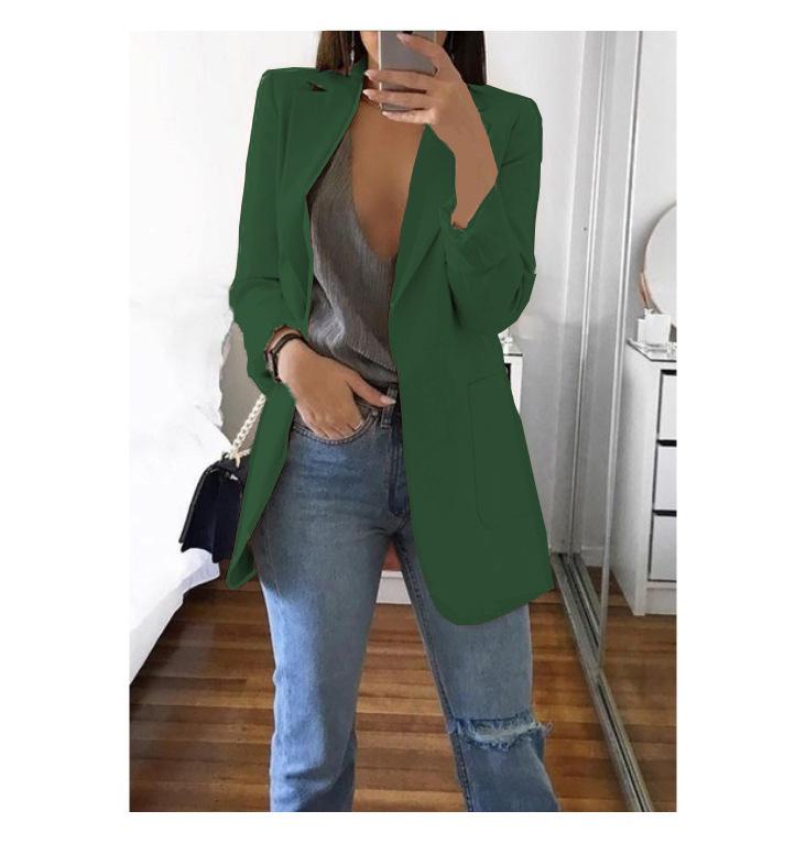 2023 Women's Autumn/Winter Long Sleeve Solid Color Slim Cardigan with Suit Collar