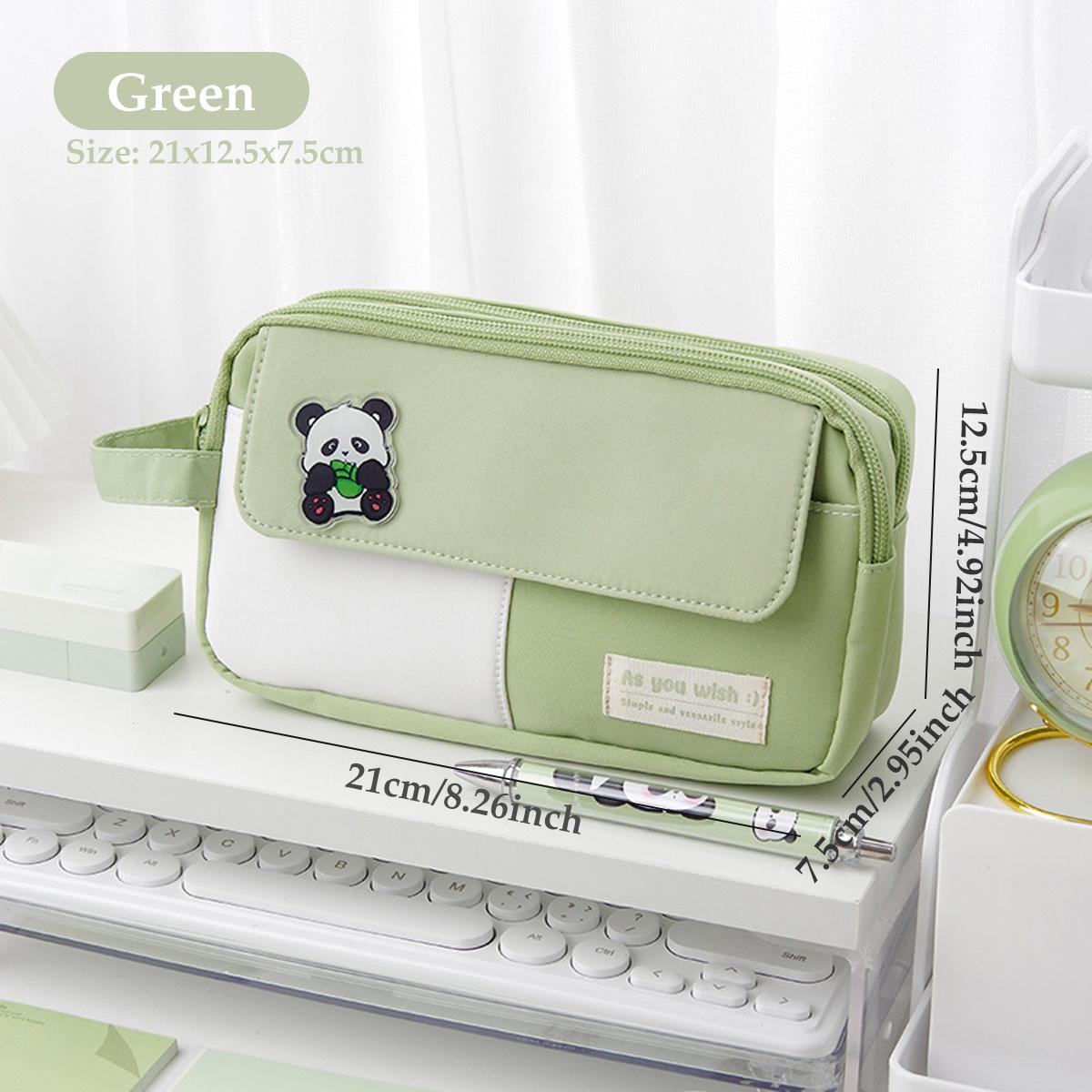 

Cartoon Panda Simple Large Capacity Pencil Bag Green/black/purple Double Compartment High School Student Stationery Bag Portable