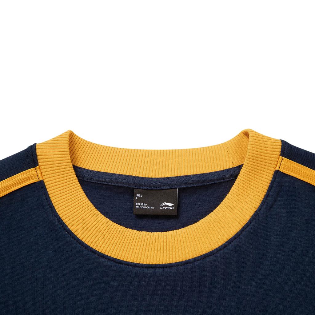 Li Ning Sports Lifestyle Series Round Neck Versatile Loose Retro Color Block Letter Striped Sweatshirt Unisex Sweatshirt Deep-Navy-Blue AWDVF87-4