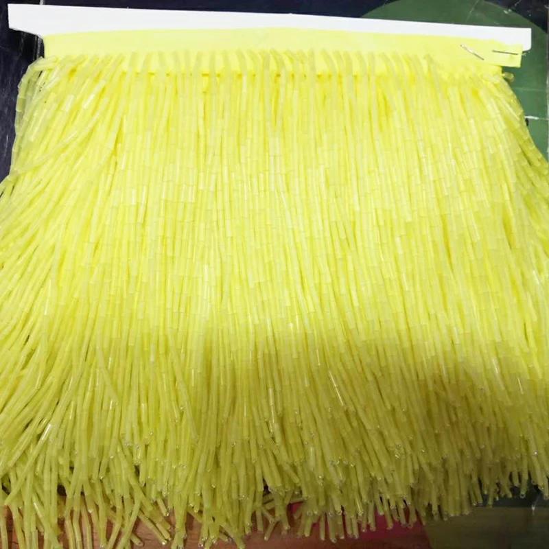 Shiny Glass Tube Beaded Fringe Tassel Trim Ribbon Stage Latin Dress Trim Lace Ribbon Decor for Clothing Sewing Diy Accessories