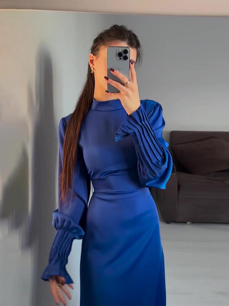 Autumn 204 Pleated Waist-Gathered Tie Court Style Dress