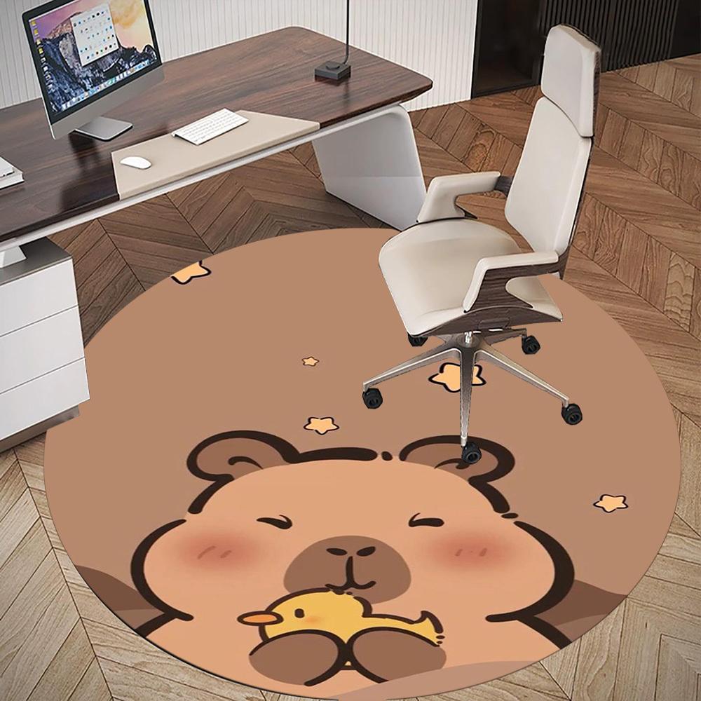 1PC Capybara Cute Round Chair mat Area Rug - Non-Slip, Floor Mat for Office, Bedroom, home decor Christmas Gift c0528100