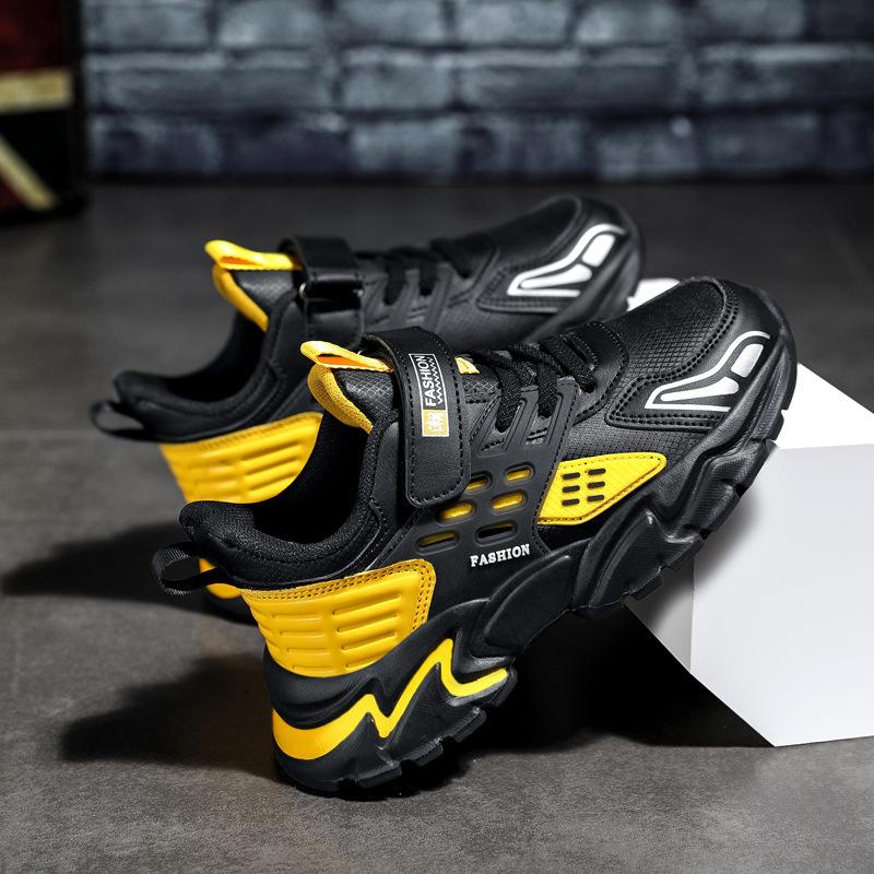 Children's Sports Shoes 2025 New Spring and Autumn Running Shoes Double Mesh Leather Surface Breathable Middle and Older Children's Fashion Velcro N