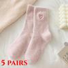 1/5 Pairs Women's Thickened Mink Socks Pink Heart Embroidery Plush Sleepwear Solid Color Warm Middle Tube Autumn Winter Home Socks
